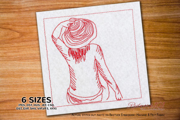 A Delicate Redwork Design: Girl with Bare Back