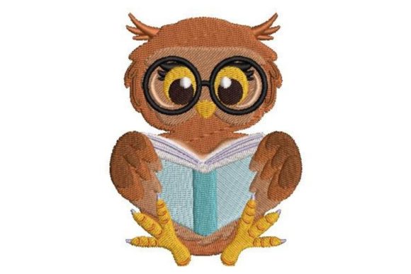 An Owl Reading a Book Embroidery Design for Boutique Apparel