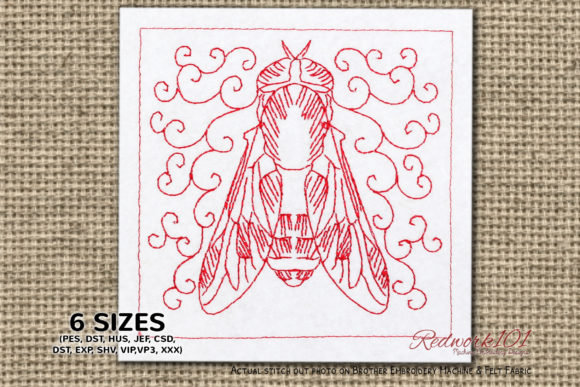Horsefly Redwork Embroidery for Small Business Merch